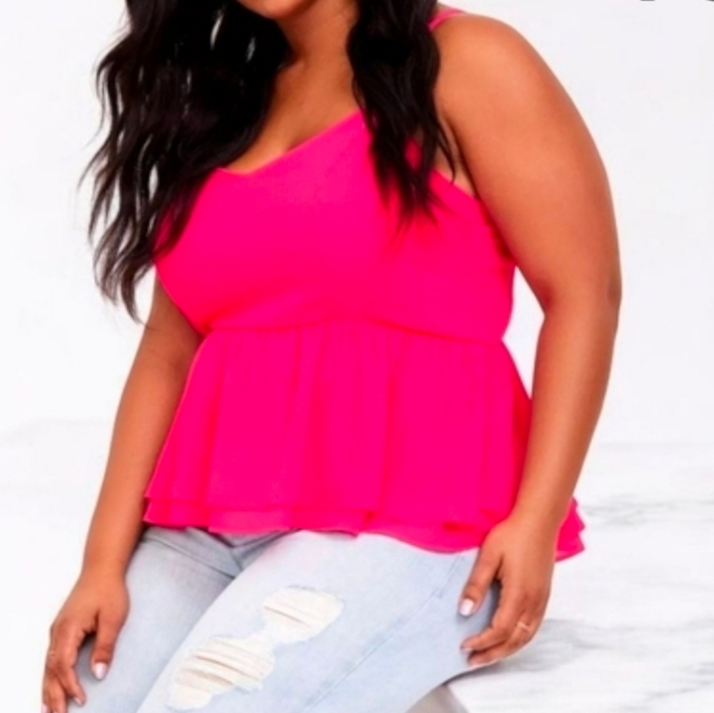 Torrid Neon Pink Peplum Chiffon Midi Cami Tank Top‎ Size 0 (Large/12)